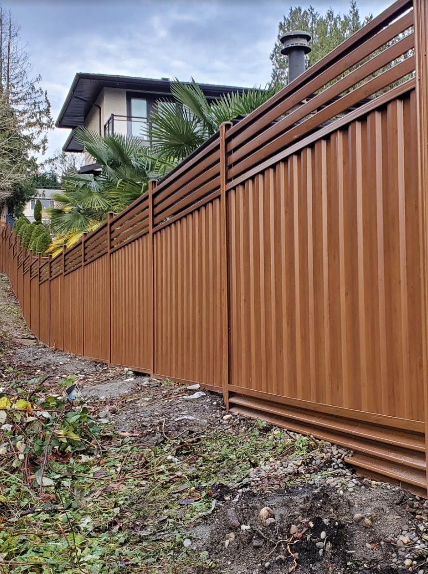 Cedar Wood Colour Metal Fence